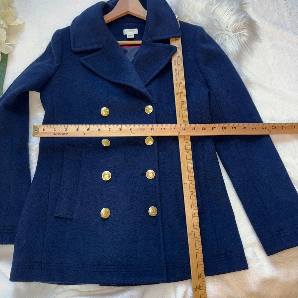 J Crew Factor Navy Wool Blend Peacoat Gold Button Double Breasted Classic Chic 2 - Picture 10 of 12